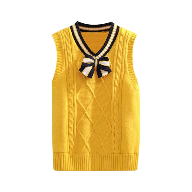 ManxiVoo Children Knit Sleeveless Sweater Vest Lightweight Breathable Layering Piece for Spring and Fall 100 Size Yellow