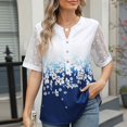 thumbnail image 2 of Tops Florales para las Mujeres V-Cuello Patchwork Encaje Manga Blusa, Corto Casual Floral Estampado Verano Poliéster, 2 of 9