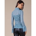 thumbnail image 4 of DARING DIVA Women's Lace High Neck Bell Long Sleeve Sheer Mesh Blouses XS Blue, 4 of 6