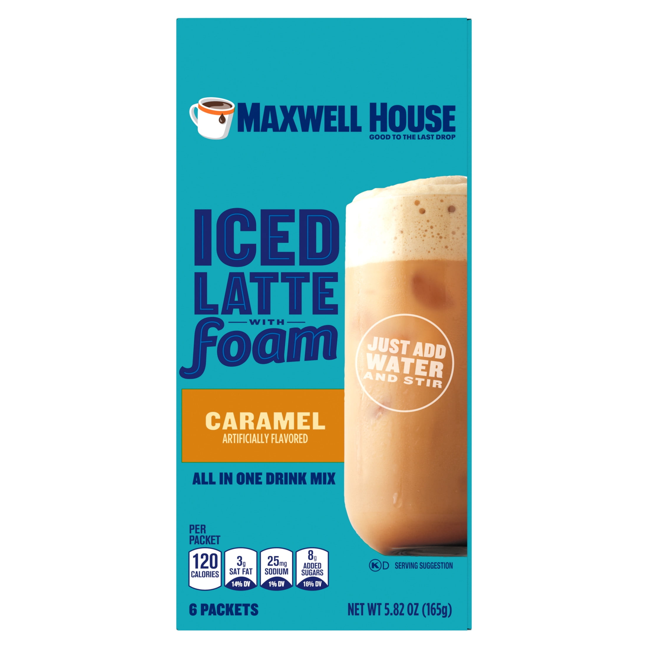 (2 pack) Maxwell House Iced Caramel Latte with Foam All in One Drink Mix, 5.82 oz, 6 Packets