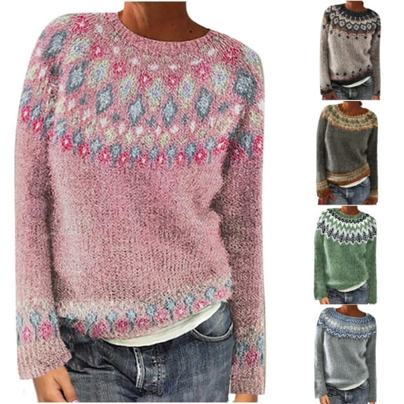 ATENAR Womens Sweaters,Sweaters for Women,Crew NeCk,Insulated,Solid,Cotton,Polyeste,Pink,2XL(US:12)