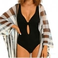 thumbnail image 5 of successthop Swim Cover Ups for Women Sun Protect Tassel Open Front Bathing Suit Stripe Swimwear Beach Swimsuit Black, 5 of 5