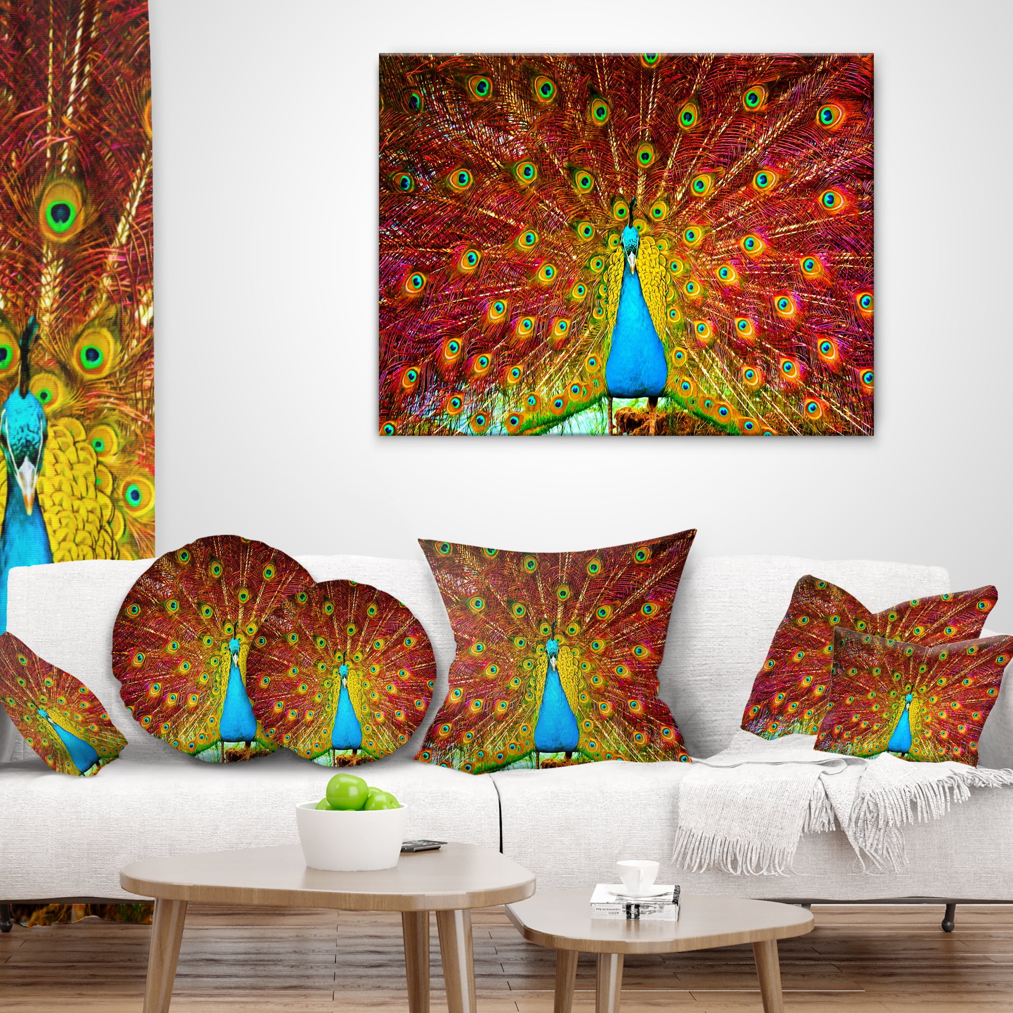 Designart Peacock Dancing - Animal Throw Pillow - 18x18