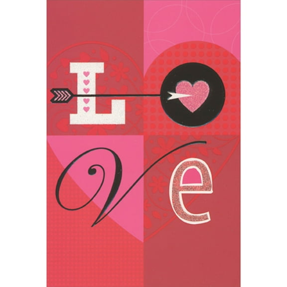 Pictura Four Panels with Love Letters and Horizontal Black, White and Pink Arrow Valentine's Day Card