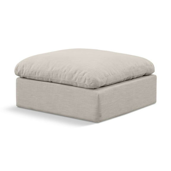Meridian Furniture Indulge Contemporary Linen Fabric Ottoman in Beige