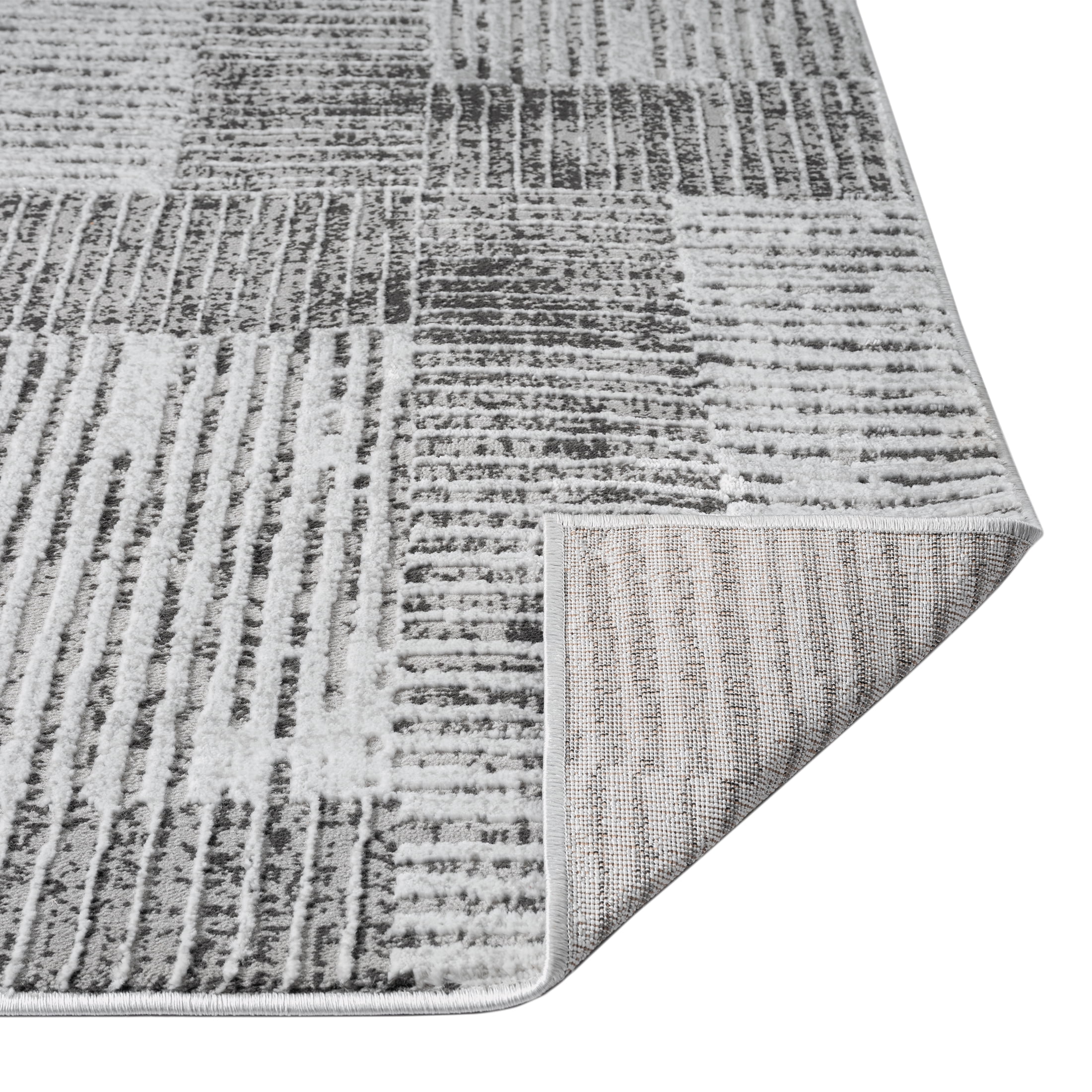 Better Homes & Gardens Grey Linear Square Geo High-Low Indoor Area Rug, 5' x 7'