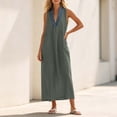 thumbnail image 7 of SAWOBUUN Womens Sleeveless Maxi Dress V Neck Contrast Collar Caftan Dress Casual Loose Fit Cotton Linen Long Sundress with Large Pockets, 7 of 7