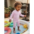 thumbnail image 4 of BemeyourBBs Newborn Baby Girl Pink One Piece Swimsuit Infant Girl Bathing Suit Flower Print Rash Guard Long Sleeve Zipper Ruffle Swimwear Summer Pool Beachwear, 4 of 9