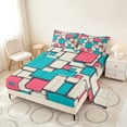 thumbnail image 2 of Manfei Abstract Checkered Bed Sheets, Modern Plaid Fuul Size Sheets, Pink Cyan, Reversible 4-Piece1 Flat Sheet + 1 Fitted Sheet + 2 Pillowcases, 2 of 6