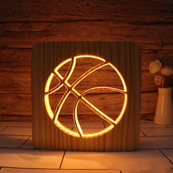 Basketball Led Night Light Solid Wood Low Energy Used Button Switch