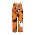 thumbnail image 4 of WXLWZYWL Halloween Pants for Women Women's Comfy Stretch Pants Casual Palazzo Sweatpants Bat Print Drawstring Wide Leg Pant Lounge Elastic Waist Sweatpant, 4 of 5