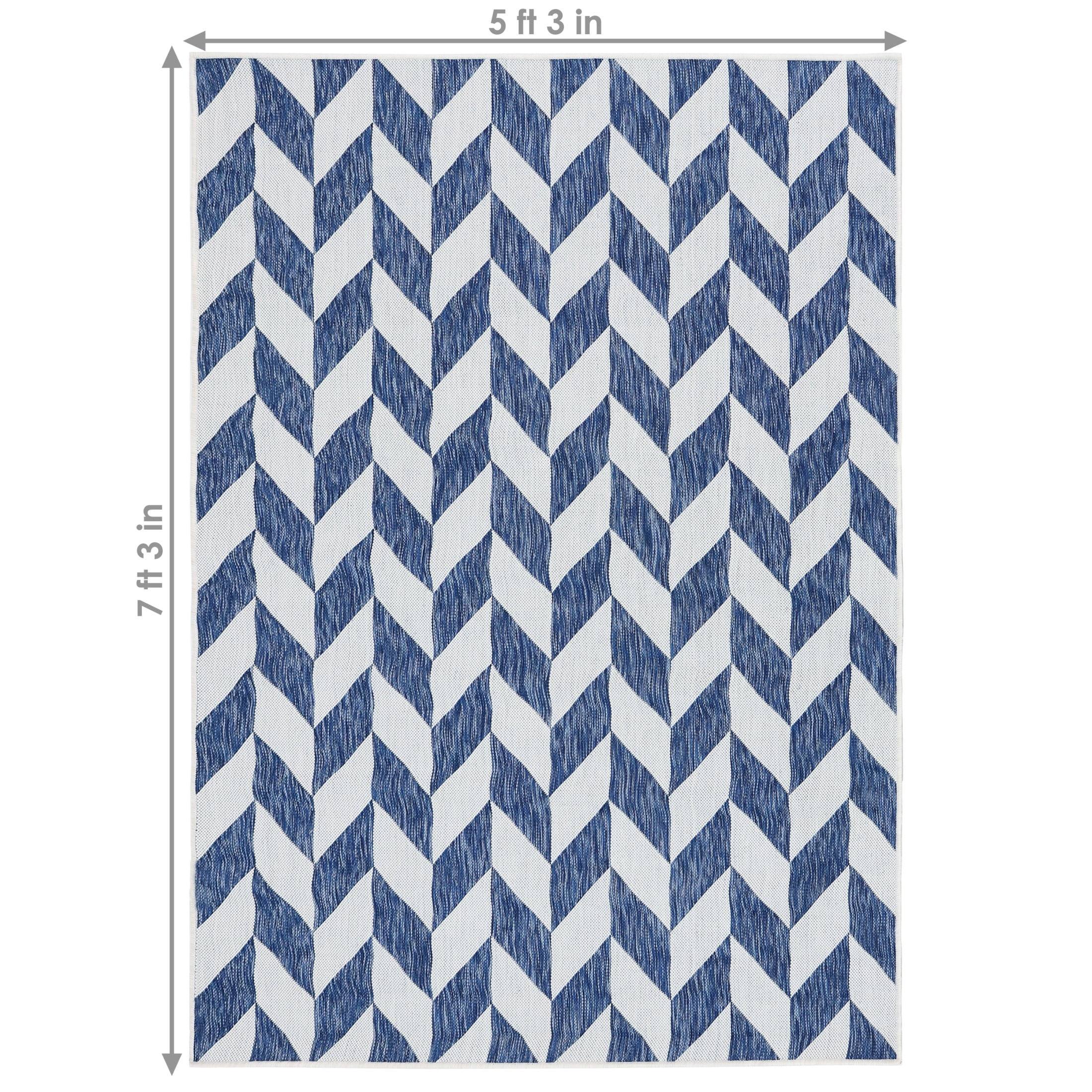 Sunnydaze Geometric Affinity Modern Flat Weave Blue/White Parallelogram Outdoor Area Rug, 5' x 7'