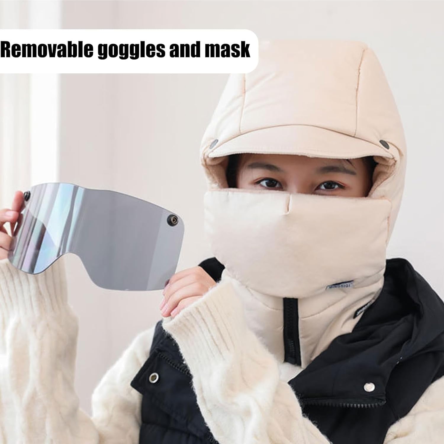 Windproof Full Cover Outdoor Riding Mask with Glasses, Winter Windproof Thermal Ski Mask, Unisex