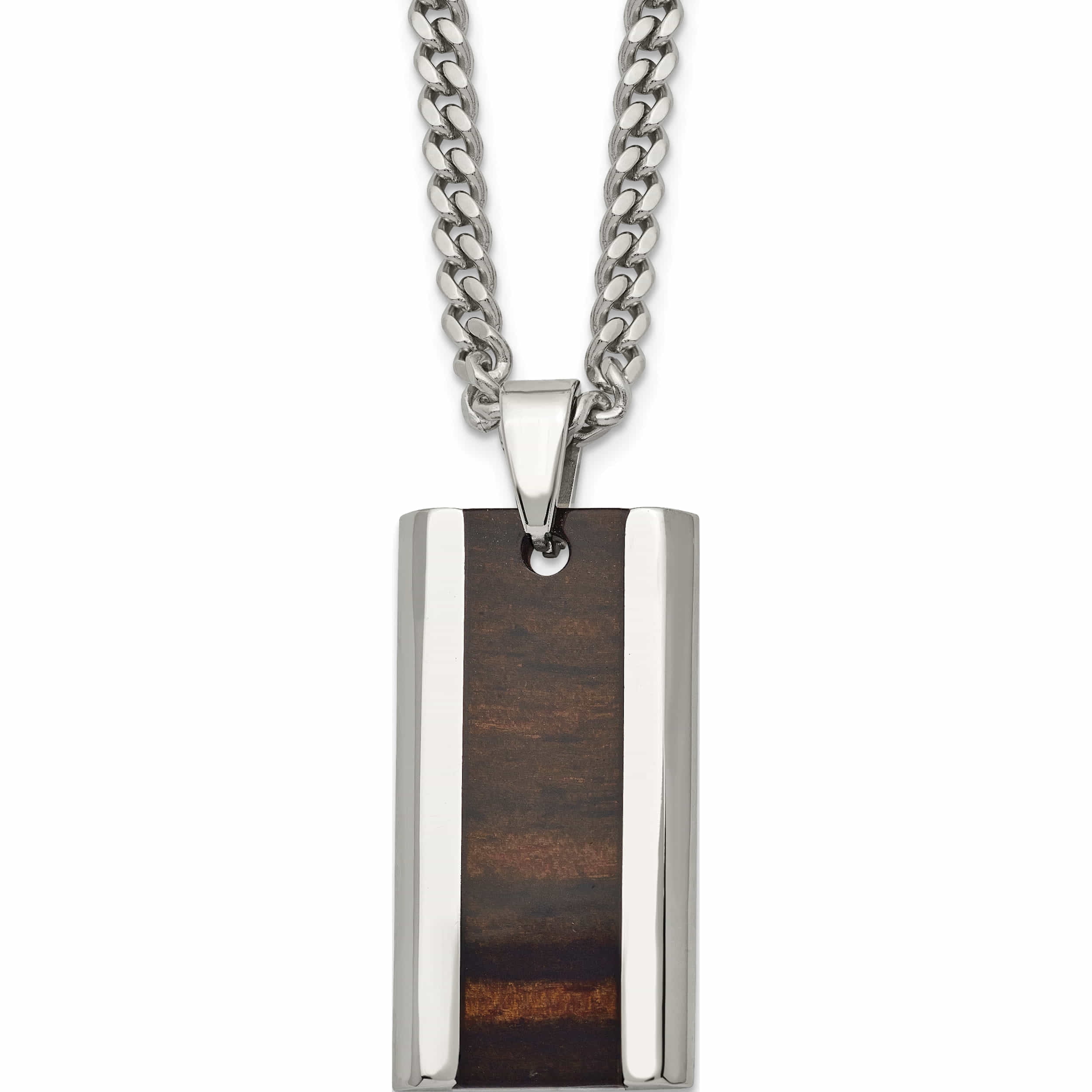 Stainless Steel Polished Black Wood Inlay Enameled Necklace 