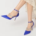 thumbnail image 3 of Women Pointed Toe High Heels Stiletto High Rhinestones Ankle strap Satin 8.5CM Pump Party Dress, 3 of 6