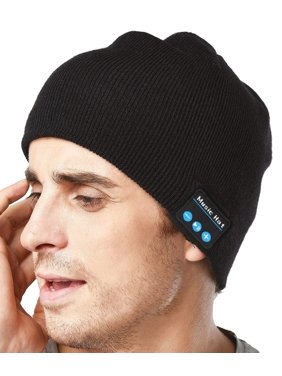 Upgraded Unisex Knit Bluetooth Beanie Hat Headphones V4.2 Unique Christmas Tech Gifts for Men/Dad/Women/Mom/Teen Boys/Girls Stocking Stuffer w/Built-in Stereo Speakers (Black)