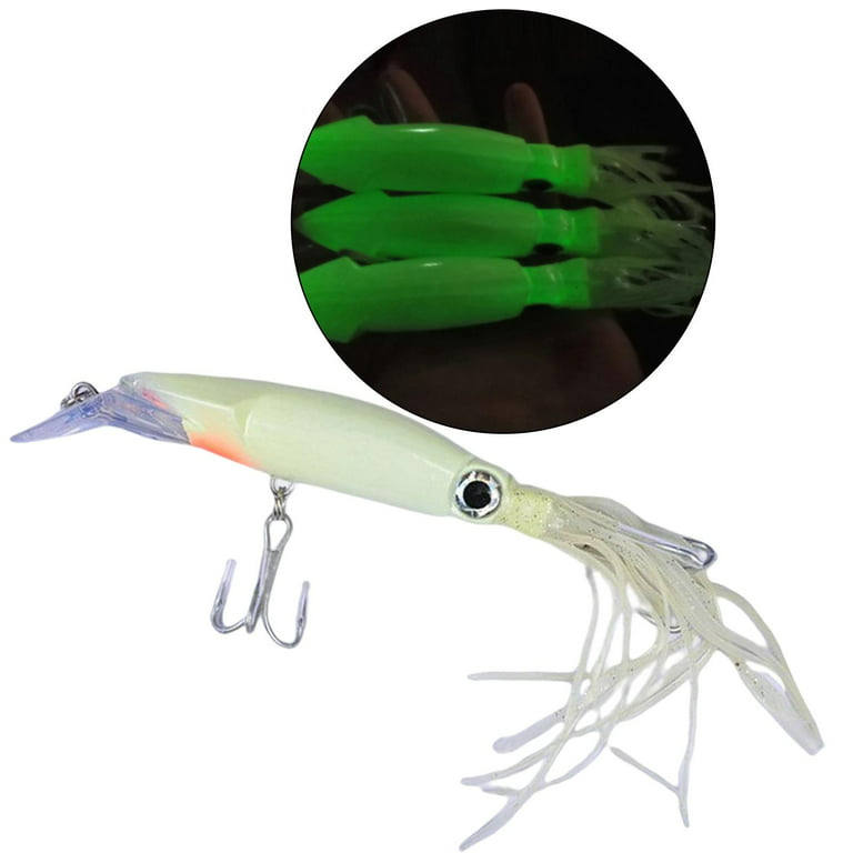 Luminous Squid Skirt Trolling 8.6in Artificial Fish, Swimming Lure Fishing Glow for Marlin, Dolphin, Tuna, Salmon, Offshore, Size: 22X3CM, Beige