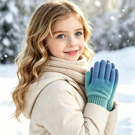 hengsof Fall Winter Gloves Full Finger for Boys Girls - Kids Thick Thermal Knitted Gloves for Cold Weather 3-8Y