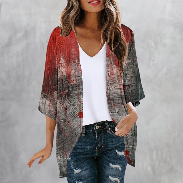 LOVZFMLL Cardigan pour Femmes Cardigan pour Dames Halloween Mode Veste Imprimée Été Veste Imprimée à Manches Longues Cardigan Veste