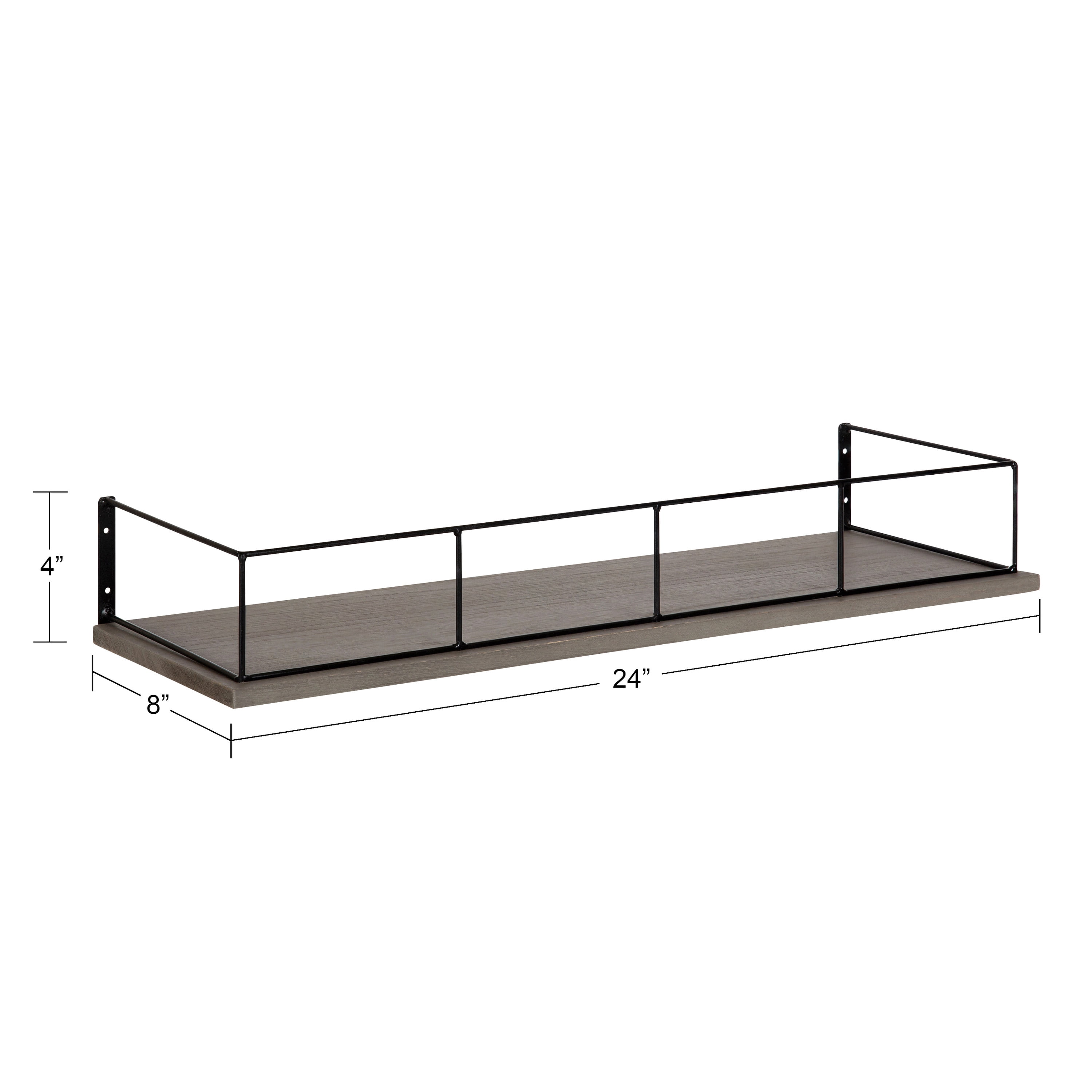 Kate and Laurel Benbrook Wood Wall Shelf, 24" x 8", Gray and Black, Rustic Farmhouse Storage