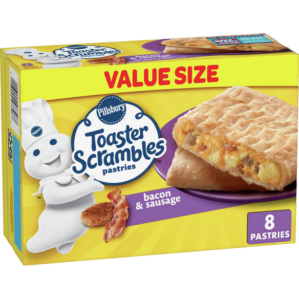 Pillsbury Toaster Scrambles, Bacon & Sausage, 8 Frozen Pastries, 14 oz