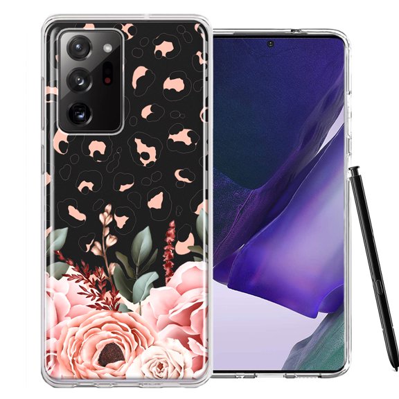 MUNDAZE Case For Samsung Galaxy Note 20 Ultra Classy Blush Peach Peony Rose Flowers Leopard Phone Cover