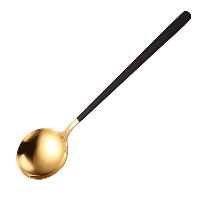 Nvzi Round Soup Spoon 4 Piece, Stainless Steel Bouillon Spoon,Black Gold