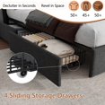 thumbnail image 4 of Satifur Queen Bed Frame with Storage Headboard, Platform Bed with 4 Drawers, Rivet Upholstered Bed Frame with LED Lights & Charging Station, Dark Grey, 4 of 12