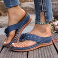 thumbnail image 4 of Yyuenw Women Summer PU Slip On Wedge Slides Open Toe Flower Thong Walking Casual Sandals, 4 of 9