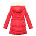 thumbnail image 2 of Richie House Girls Red Fur Hood Belt Padded Winter Jacket 12, 2 of 2