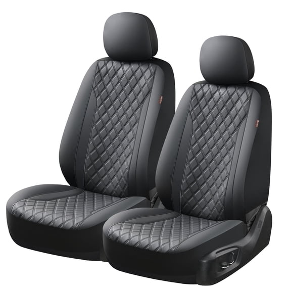 Coverado Front Upgraded PVC&Fabric Car Seat Covers, 4 Pieces Universal Fit for Most Cars SUV Trucks, Black