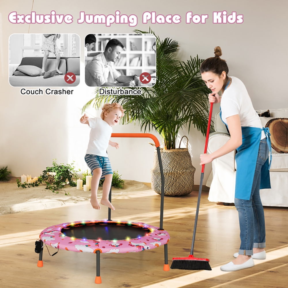 Aimee Lii 36 Inch Mini Trampoline with Colorful LED Lights and Bluetooth Speaker, Kids Trampoline Outdoor, Exercise Trampoline for Backyards-Pink