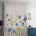 thumbnail image 5 of Blue Floral Semi Sheer Curtains Drapes for Living Room, Bedroom, French Doors Window 84 Inches Long, Yellow Flower Butterflies Country Plant Rod Pocket Chiffon Curtain Drapery Voile Draperies Panel, 5 of 6