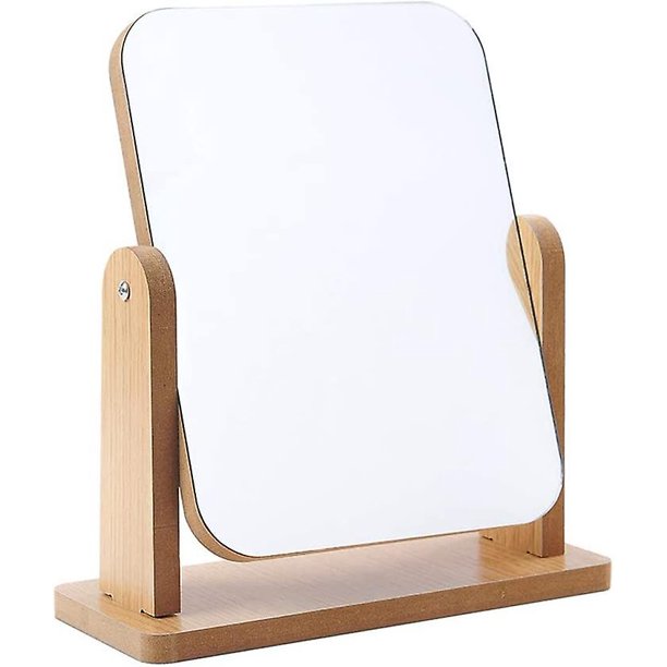 Espejo de maquillaje de sobremesa giratorio de 360 grados YUANXCMXG Espejo rectangular grande independiente de madera transparente