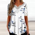 thumbnail image 1 of Hauts d'Été pour Femmes 2023 Mode Décontractée Grande Taille Dentelle Col en V Manches Courtes Blouse T-Shirt Hauts Dentelle Col en V Chemises Oversize pour Femmes, 1 of 5