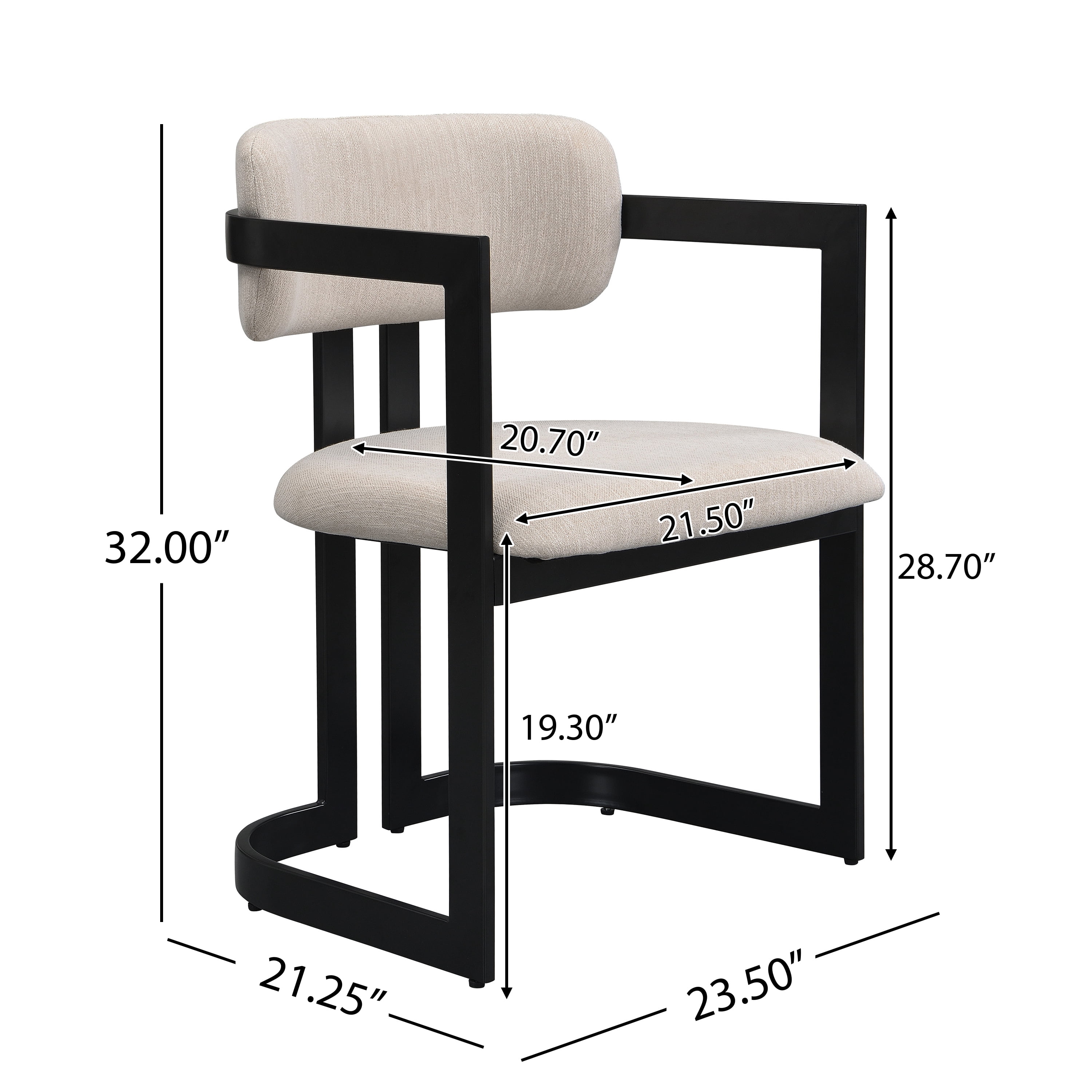 MAYEERTY 2-Piece Upholstered Dining Chairs, Beige Fabric Armchairs with Black Metal Frame, 265 LBS Capacity