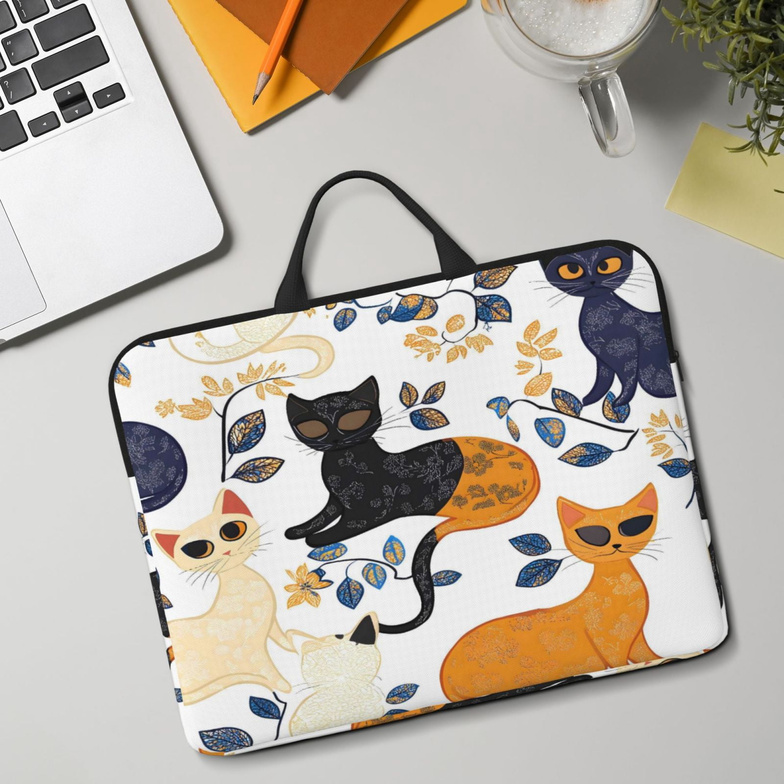 Laptop Sleeve Bag For Women Men 14inch Waterproof Durable Protective Computer Carrying Cover Handle Laptop Case Bag Abstract Cat