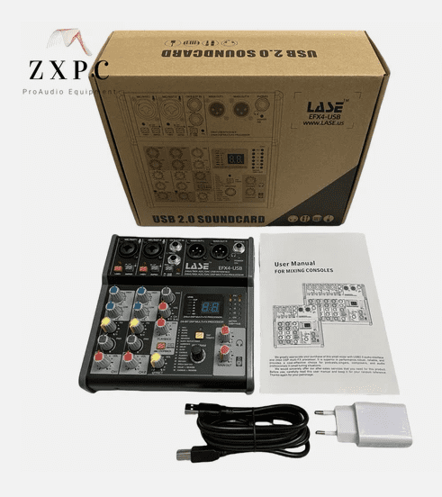 LASE Mini 4 Channel Sound Mixing Console Audio Mixer with USB2.0 audio interface
