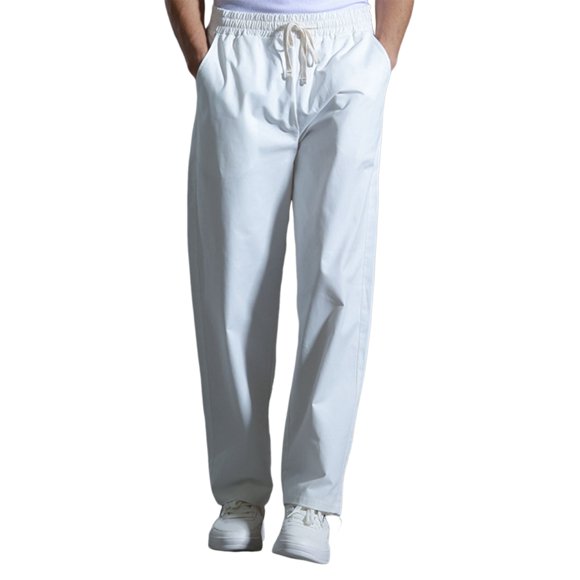 Ediodpoh Male Spring and Summer Casual Solid Color Trousers Pure Cotton Non Elastic Woven Waist Pants Mens Pants Casual White L