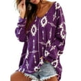 thumbnail image 1 of DYMADE Women Plus Size Loose V-Neck Long Sleeve Printed Blouse Top, 1 of 4
