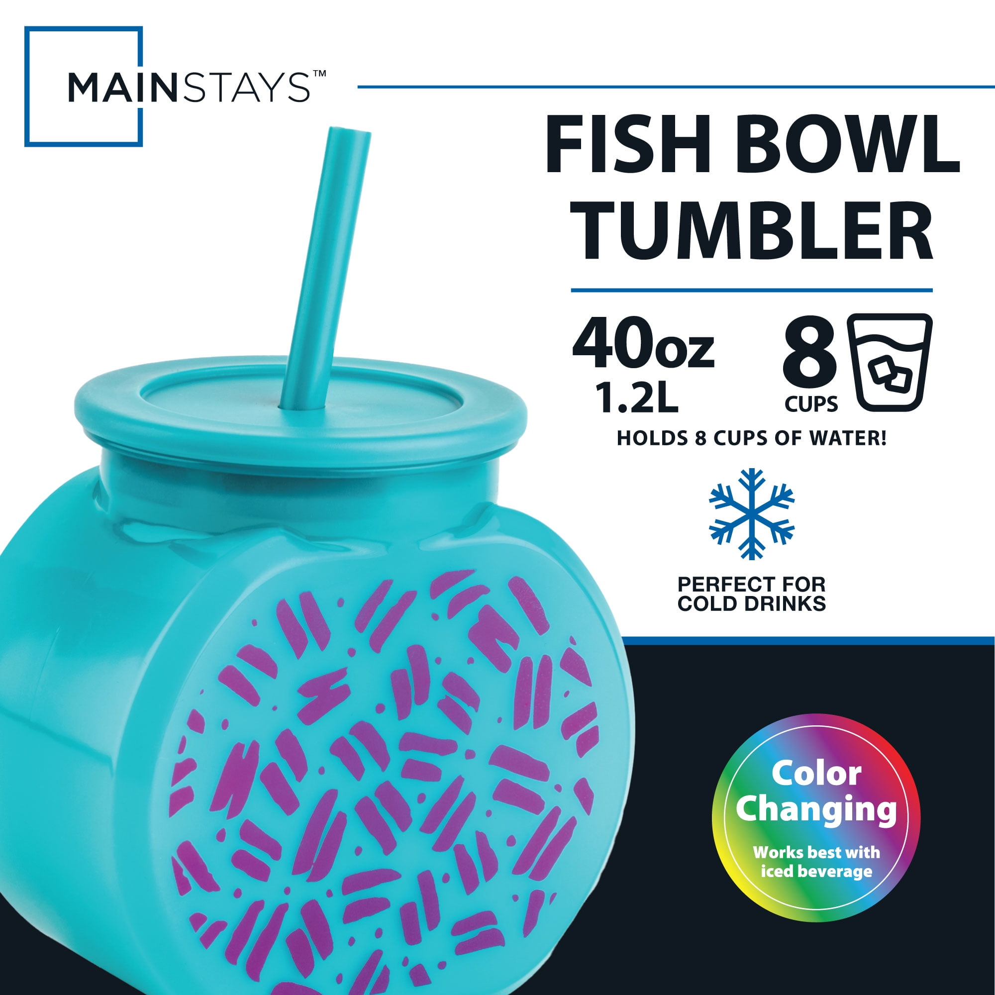 Mainstays Fishbowl Tumbler 40 fl oz, Teal