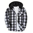 thumbnail image 3 of Cethrio Boys Shirt Jackets, Long Sleeve Hooded Lightweight Casual Plaid Shirts White Size 10-12, 3 of 3