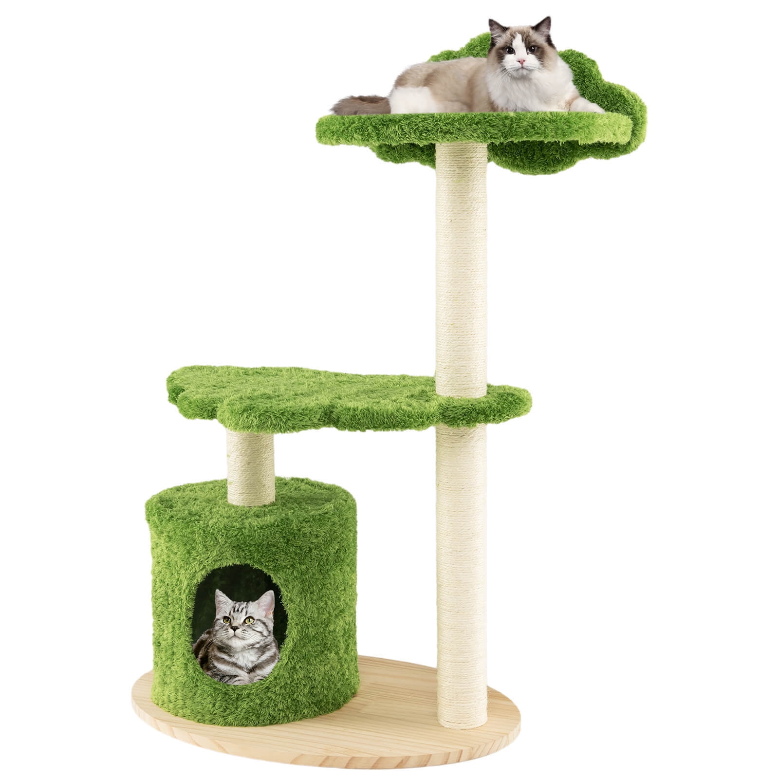 Amijoy Wooden Cat Tree, 38" Tall Cat Climbing Stand w/ Sisal Scratching Posts, Cat Condo, Top Perch, Solid Wood Base