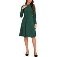 thumbnail image 1 of Vestido de cuello atado INSPIRE CHIC para mujer, vestido midi A-line de manga larga y cuello alto, verde oscuro, talla M, 1 of 1