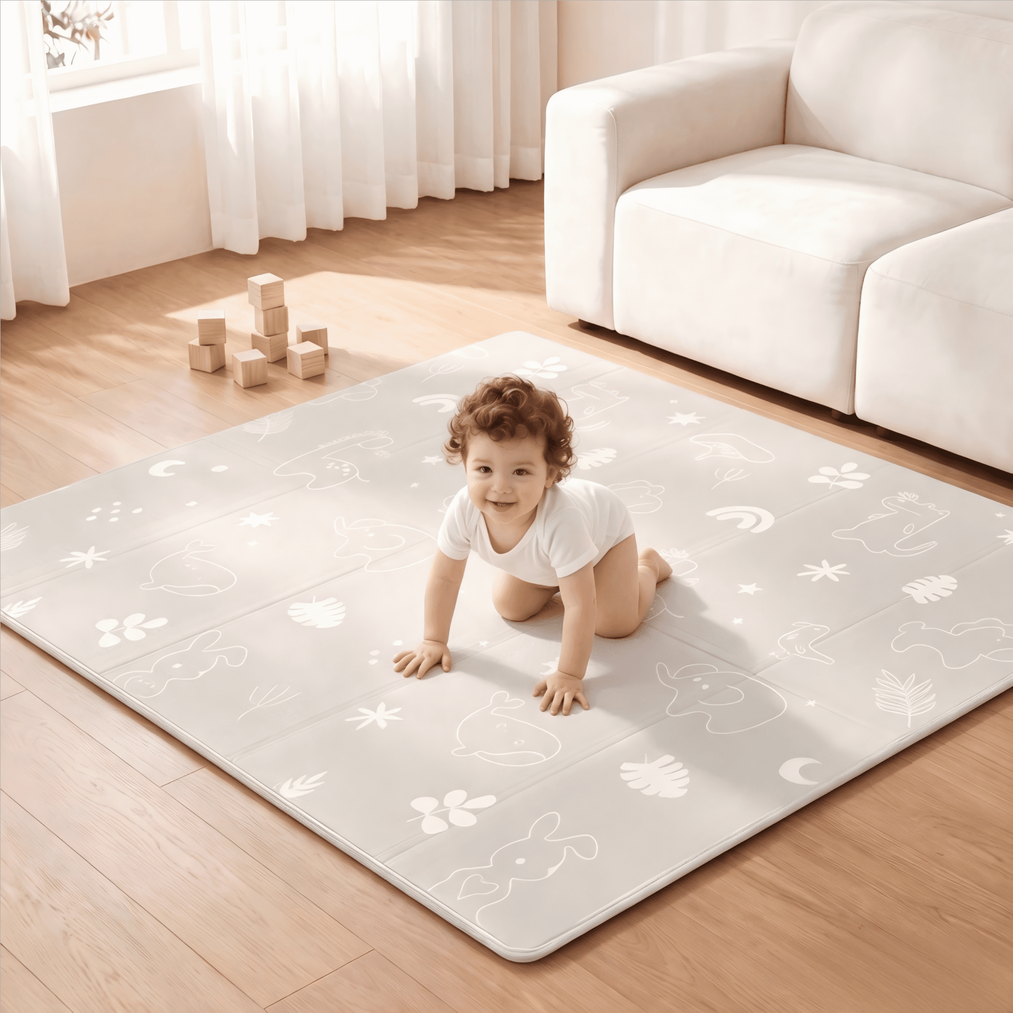Joypony Baby Play Mat, 47 x 47 inch Waterproof Reversible XPE Foam, Foldable Crawling & Tummy Time Floor Mat for Babies and Toddlers