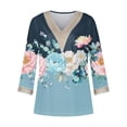 thumbnail image 4 of Weiqiqre Summer Fashion Tops for Women Floral Printed Lace V-Neck 3/4 Sleevet Casual T-shirt Blouse, 4 of 5