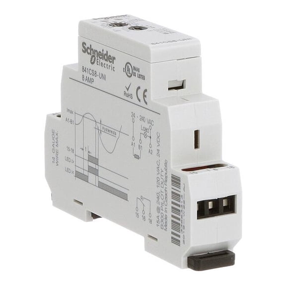 Schneider Electric Current Sensing Relay,0.8to8A,24to240VAC 841CS8-UNI