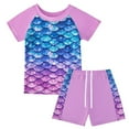 thumbnail image 3 of Girls Swimsuits Rash Guard Two Piece Set Short Sleeve Hawaiian Bathing Suit Kids Tankinis Swimwear 4-12T, 3 of 16