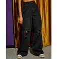 thumbnail image 1 of Tidyack,Washed Distressed Wide Leg Pants, High Waist Fashion, Patchwork Design, Relaxed Fit, For Casual Wear, Soft Cotton Blend, Versatile Styling, Everyday Bottoms\ | 100%Denim, Black, 1 of 8