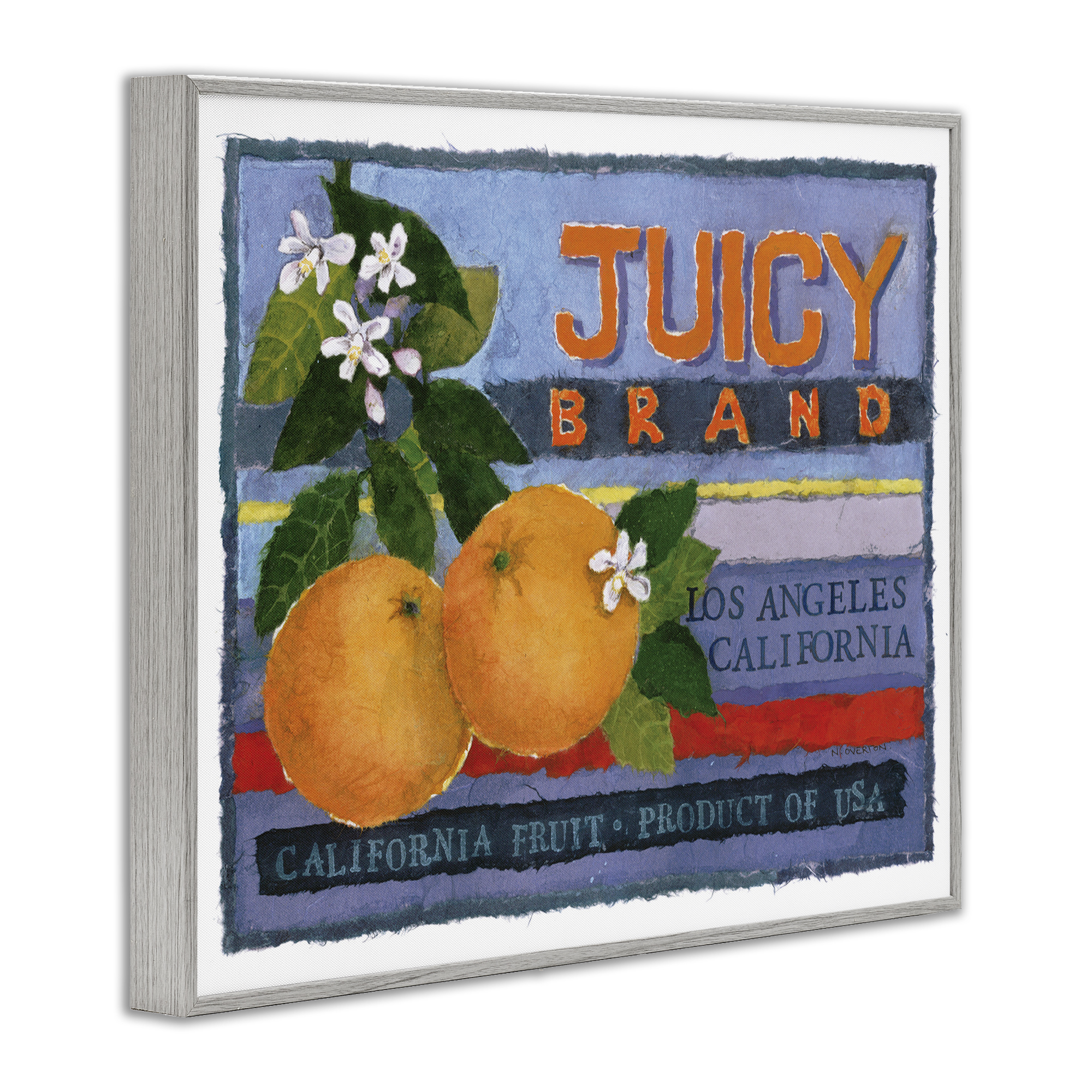 Stupell Industries Juicy Brand Oranges Food & Beverage Painting Gray Framed Art Print Wall Art, 20 x 16